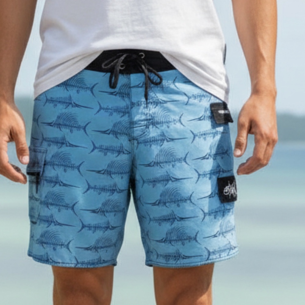 Tormenter Shorts Men's  38‎ Blue Cargo Hybrid  Performance Fishing Zip Pockets